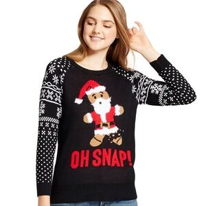 🎄 Well Worn “OH SNAP!” Gingerbread Santa Holiday Sweater – Size L